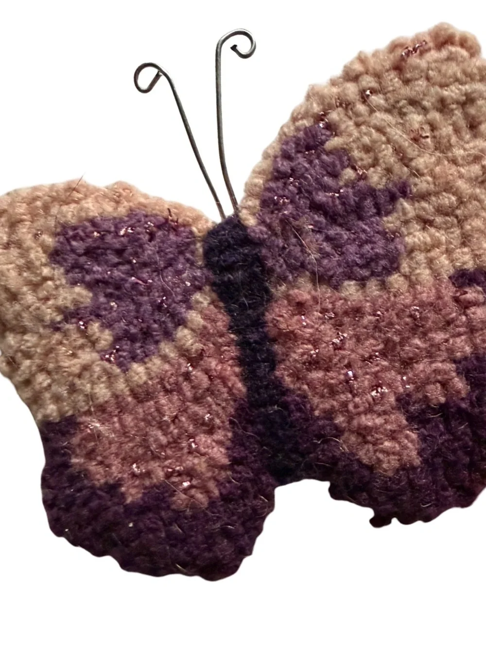 Handmade Yarn Punched Butterfly Brooch in Mauve and Plum Mini Heart Brooch Pins